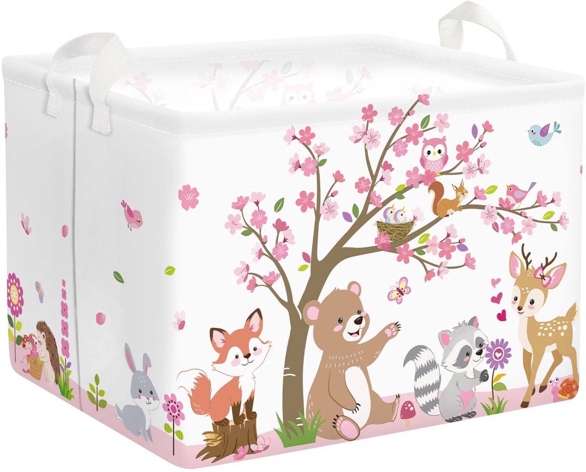 SolidKeus - Grote Wasmand met Schattige Bosdieren 36L voor Kleding en Speelgoed