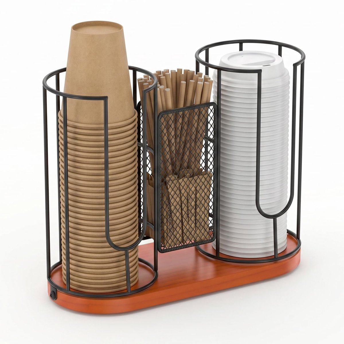 SolidKeus - Beker- en Dekselhouder met Houten Sokkel voor Koffiebar