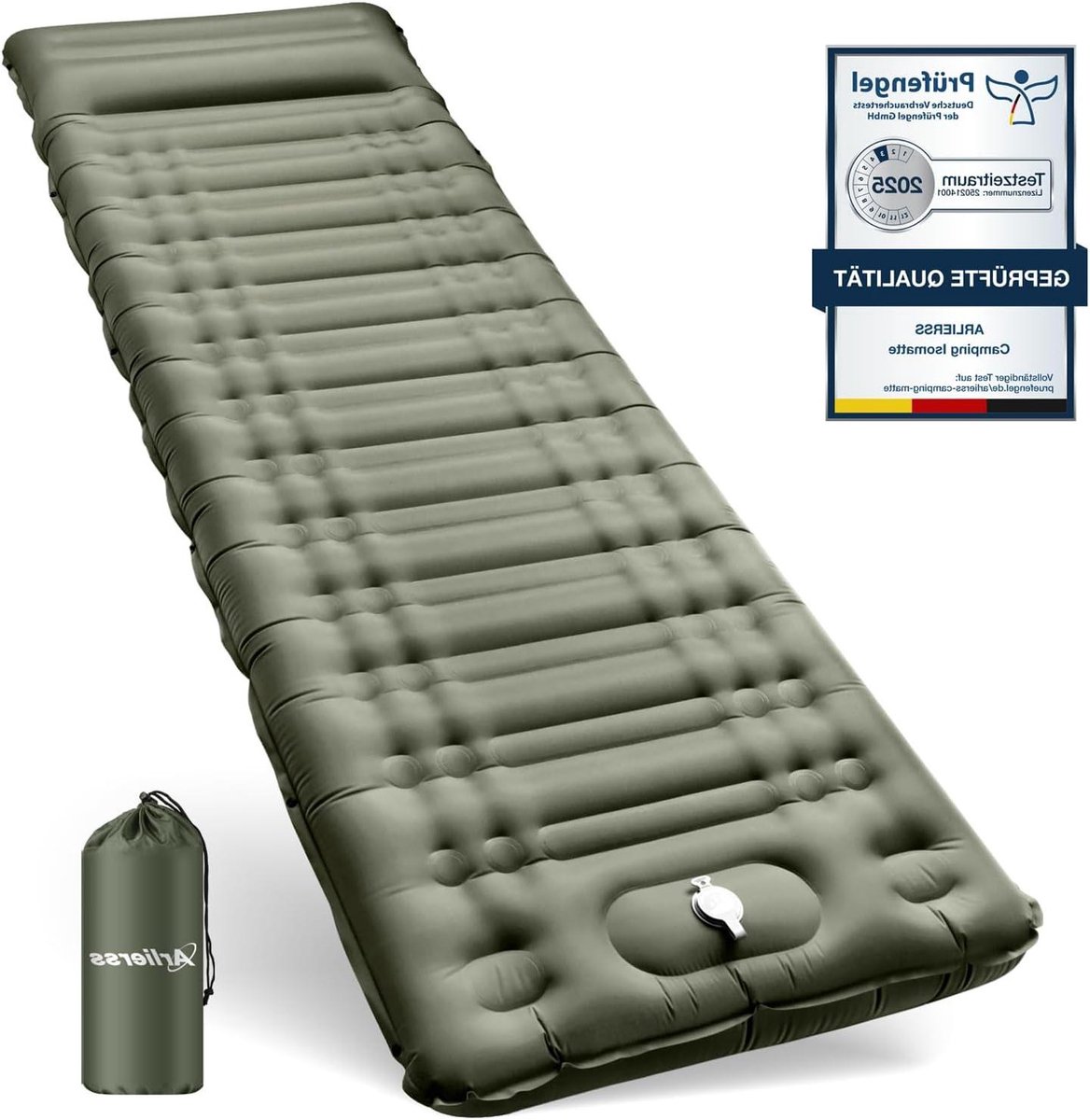 Kampeer slaapmat - Dikke mat - Outdoor slapen - Zelfopblaasbaar met voetpomp - 12 cm dik - Legergroen