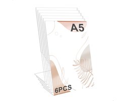 Tafelstandaard - menukaarthouder - standaard - A5 - 6-delige set - van helder acryl - L-staande flyer - presentator met stabiele basis voor tafel - acrylic standaard voor restaurant - bruiloft