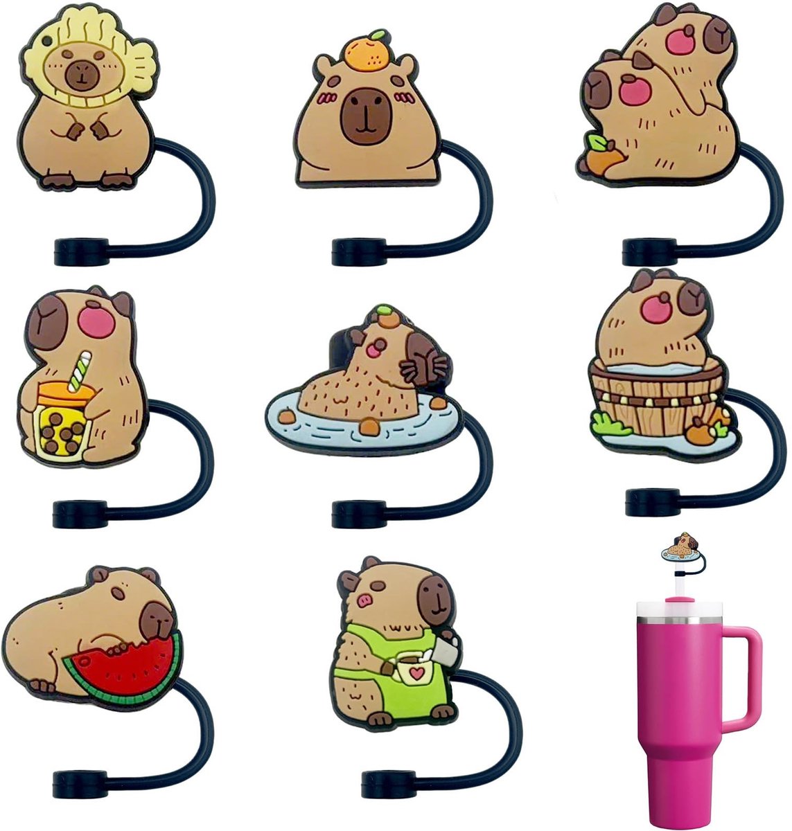 SolidKeus - Set van 8 Capybara Rietjes van Silicoon