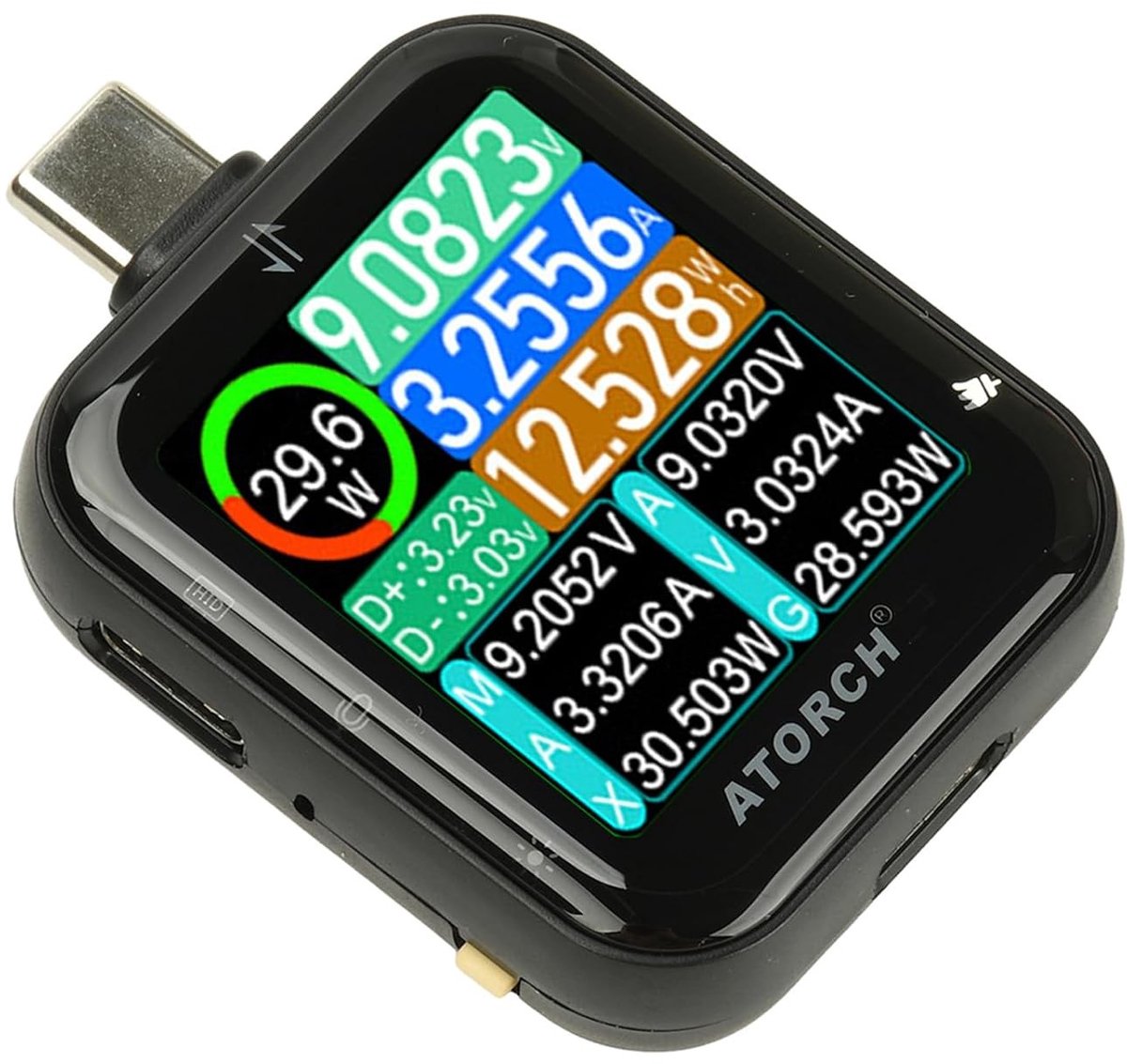 USB-C Multimeter - Zwart - 53 x 39 x 13 mm - Multifunctionele USB-Tester met Touchscreen - Voor Diverse USB-C Apparaten