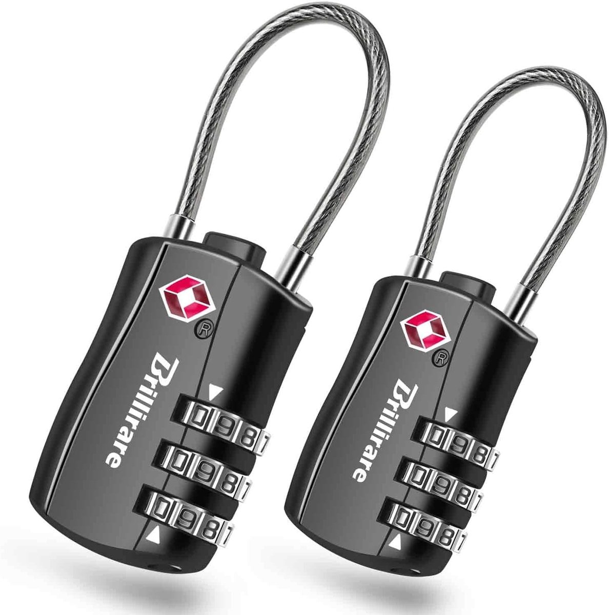 TSA-goedgekeurd Bagageslot - Zwart - Metalen Hangslot met Kabel - Voor Koffer, Kluisje en Sporttas