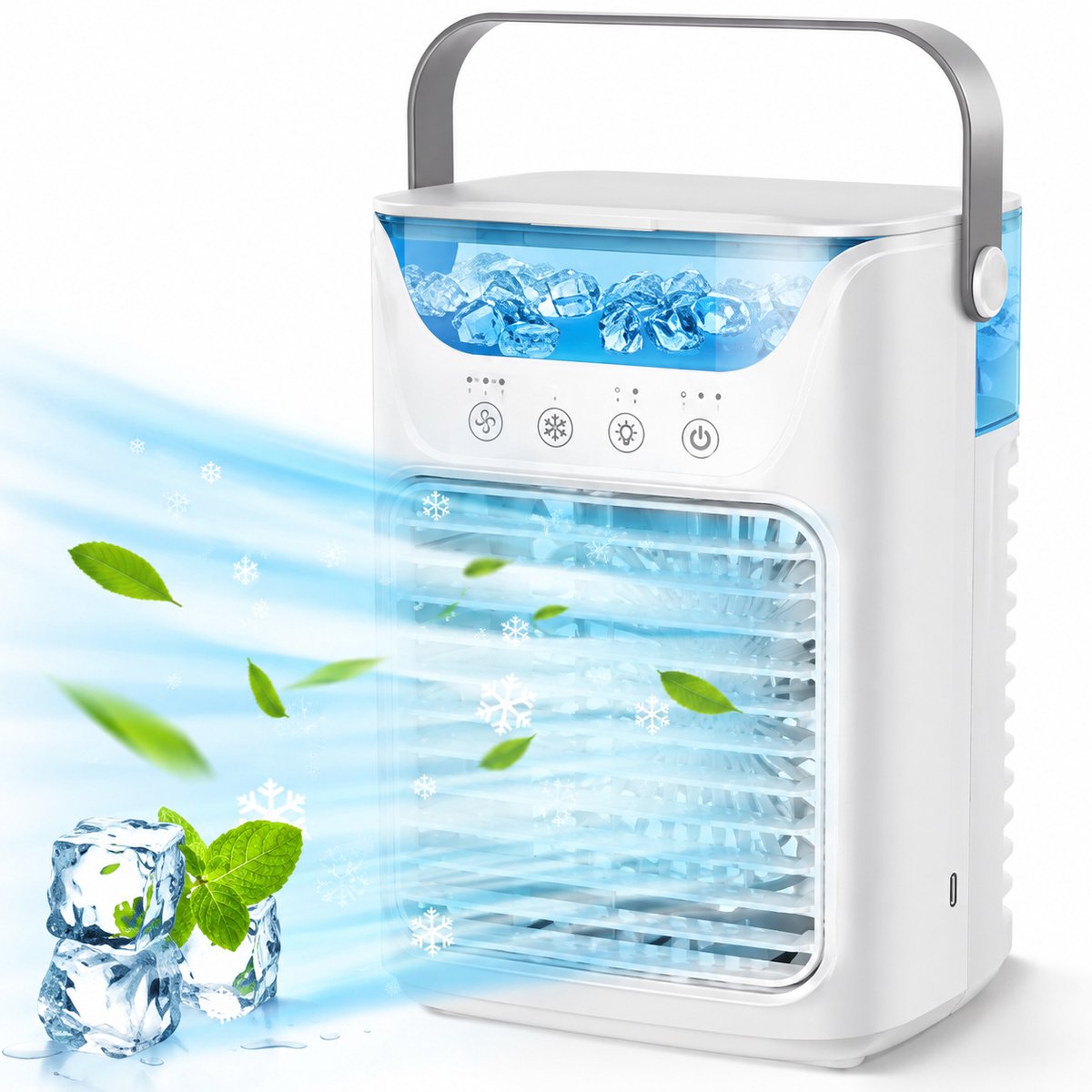 Velmio Koelventilator – Koude Luchtblazer - Ventilator - 700 ml Watertank - Draagbare Ventilator - Aircooler Met 3 Standen - Sfeerlicht