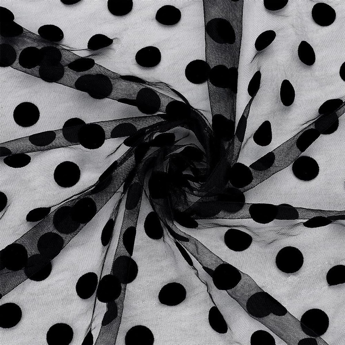 PandaHall 3 Yards zwarte polka dot tule stof kant trim stof om te naaien, 1,60 m brede polka dot tule voor naaien geborduurde mesh stof voor doe-het-zelf kleding jurk gordijnen bruiloft