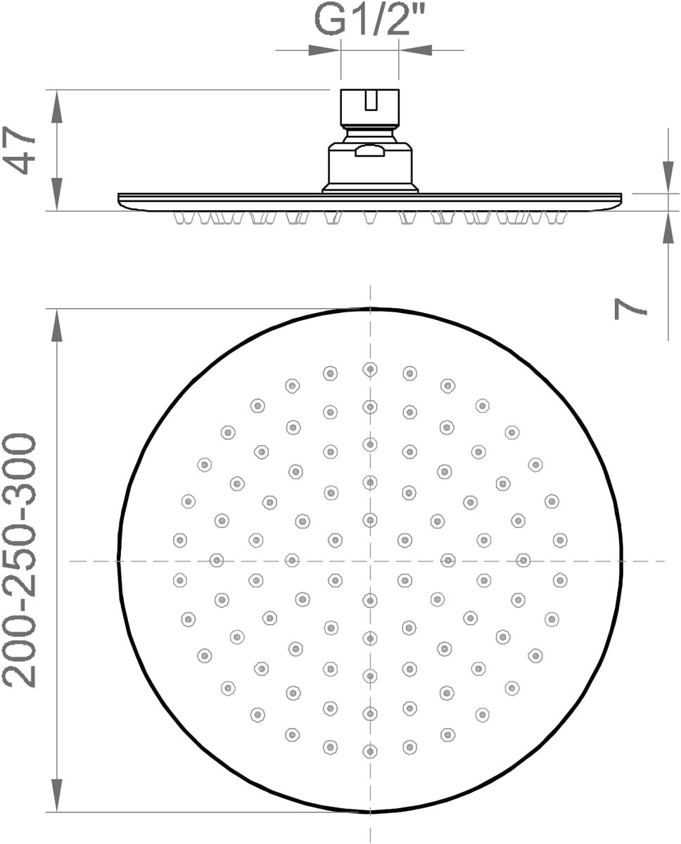 Douchekop diameter 200 mm, douchekop met regeneffect met draaibaar scharnier, binnen- en buitenmontage, douchekop van roestvrij staal