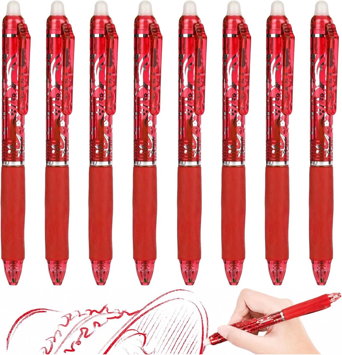 Balpen, gelpen, intrekbare rollerbalpen, 8 rollerbalpen, uitwisbare pennen, 0,5 mm, gumpen, balpen voor schoolspullen, kantoorbenodigdheden, rood