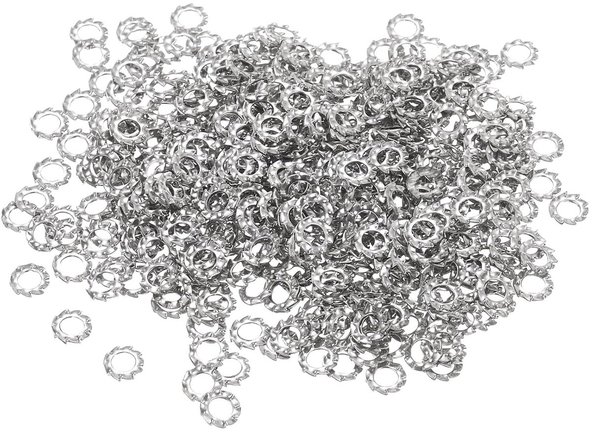 500 stuks buitenste tandvergrendelingsschijven van roestvrij staal 304, stervergrendelingsschijven M3 tandschijven voor schroeven, mechanische uitrusting, zilver