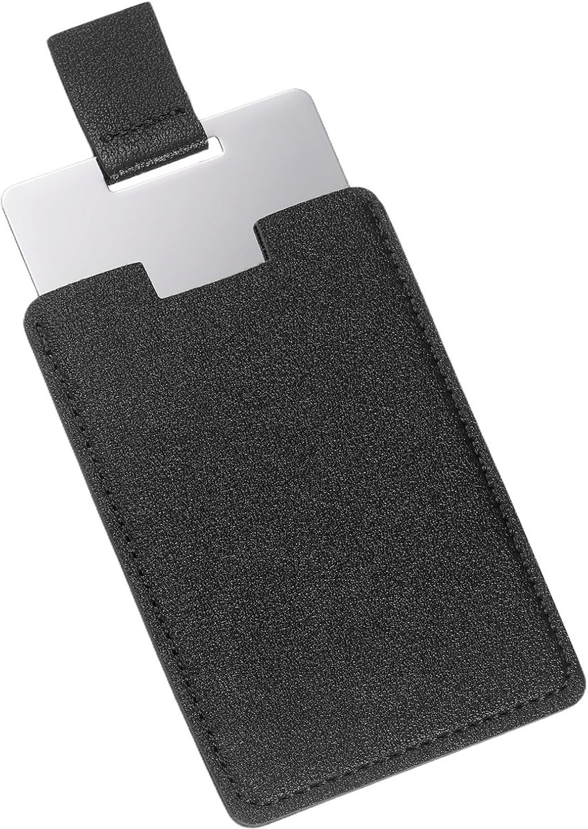 Kleine zakspiegel voor in de handtas, roestvrijstalen compacte spiegel met lederen tas, reisspiegel, handspiegel voor vrouwen, handtas, cadeau (zwart, 6,4 x 9,9 cm)