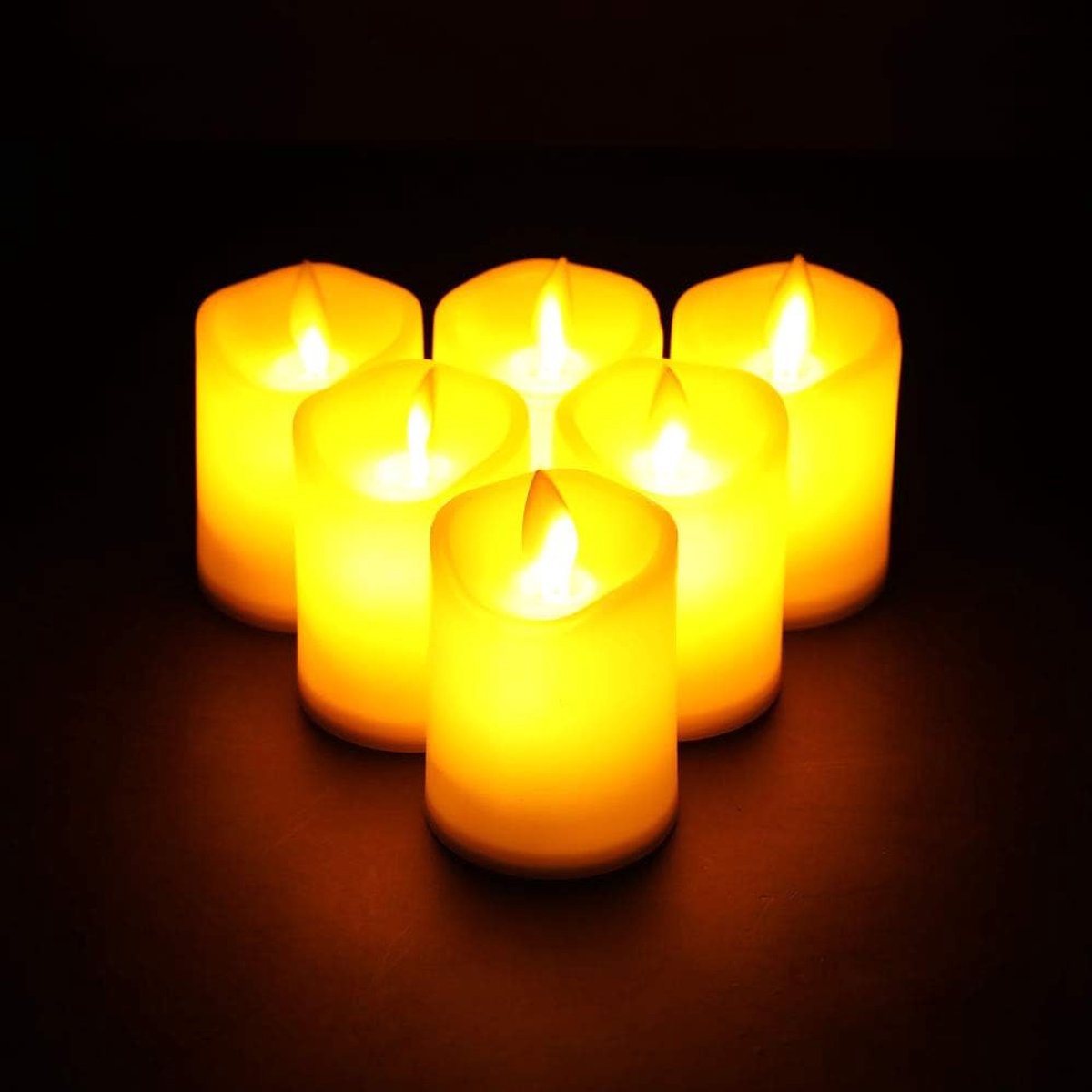 5 x 7 cm set van 6 flikkerende batterijkaarsenset, vlamloze kaarsen, kunststof, batterij, reality dancing led-vlammen, elektrische nepkaarsen voor lantaarns, thuis, feesten, bruiloften
