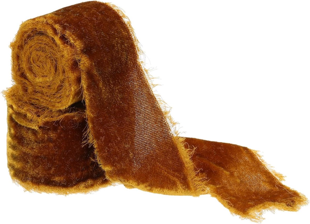 Verbrand oranje fluwelen lint, 3,8 cm x 2,7 m gerafeld fluwelen lint voor geschenkverpakking, fluwelen stof voor kransen, bloemboeketten, strikken, bruiloftsdecoratie