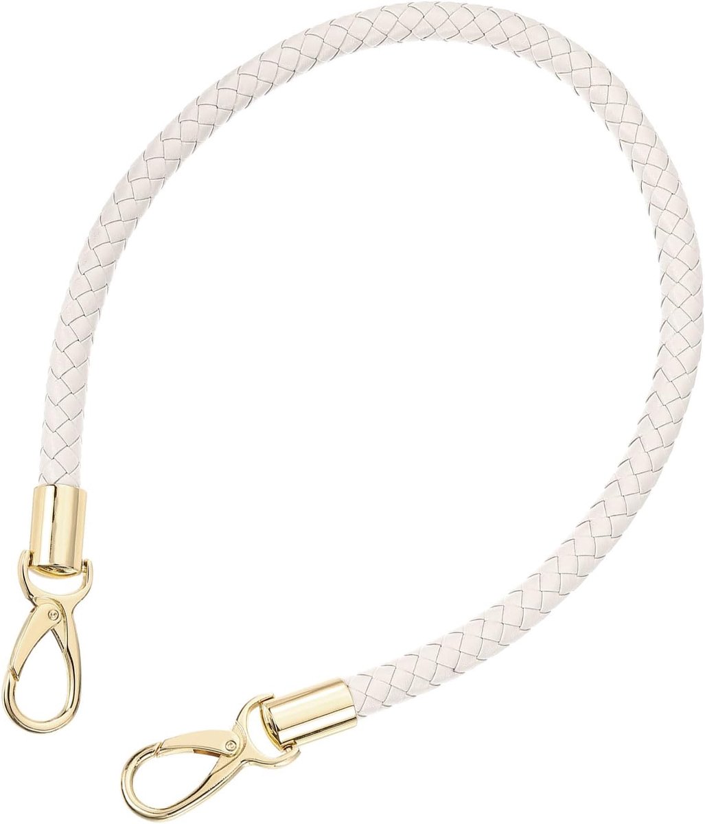 Handgrepen, tashandgrepen voor haaktassen, 60 cm, korte tasriem, PU vervangende handgrepen, leren riem voor tassen, handtassen (beige-witte riem + gouden gesp)