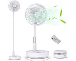 Vloerventilator Draadloos – 7200 mAh Accu – Opvouwbaar & Verstelbaar tot 100 cm – 4 Snelheden – Afstandsbediening