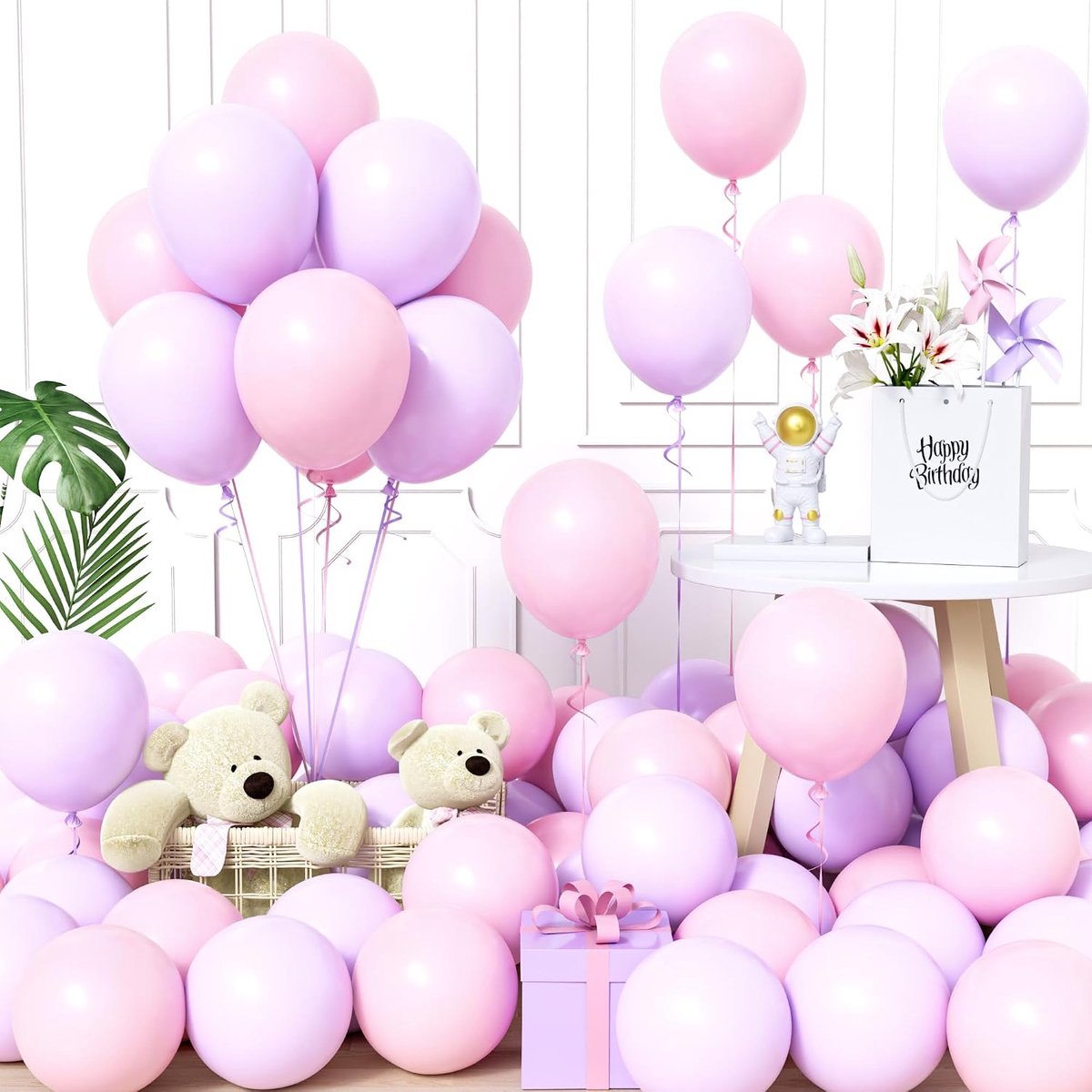 Ballonnen roze en paars, 60 stuks ballonnen van 30,5 cm, roze, paars, pastel macaron, meisjes, vrouwen, kinderen, babyshower, verjaardag, bruiloft, verloving, Valentijnsdag, afstudeerfeest
