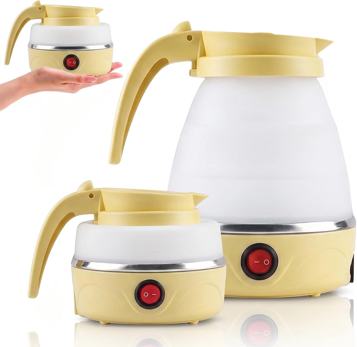 Waterkoker, 600 ml waterkoker, opvouwbaar, camping, waterkoker, draagbare mini-waterkoker, reiswaterkoker, kleine siliconen waterketel voor outdoor, wandelen, survival (geel)
