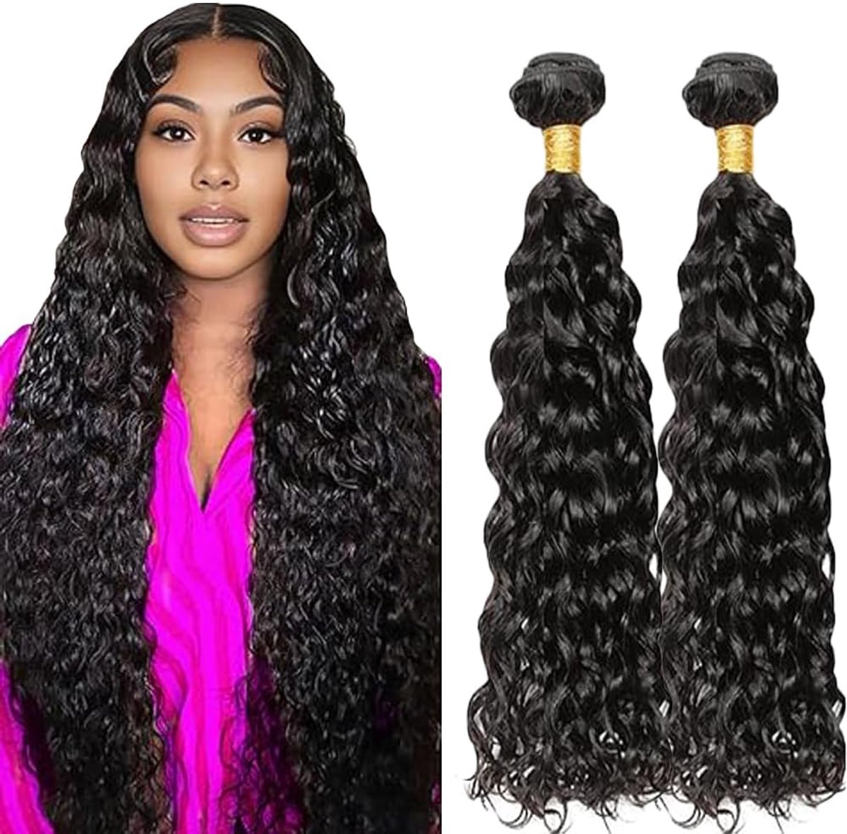 Wave Human Hair Bundles Sew in Hair Natural Black Real Hair Extensions 2 Bundles Unprocessed Minimal Smell for Woman 12 12 Inch