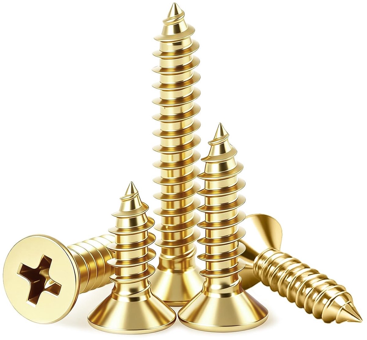 Houtschroeven Kruiskop Verzonken Kop Schroeven Goud (M2.6x8-400pcs) | Koolstofstaal Bouwschroef, Kleine Platte Kop Schroeven Met Volledige Draad Voor Houten Meubels, Kantoorapparatuur en DIY