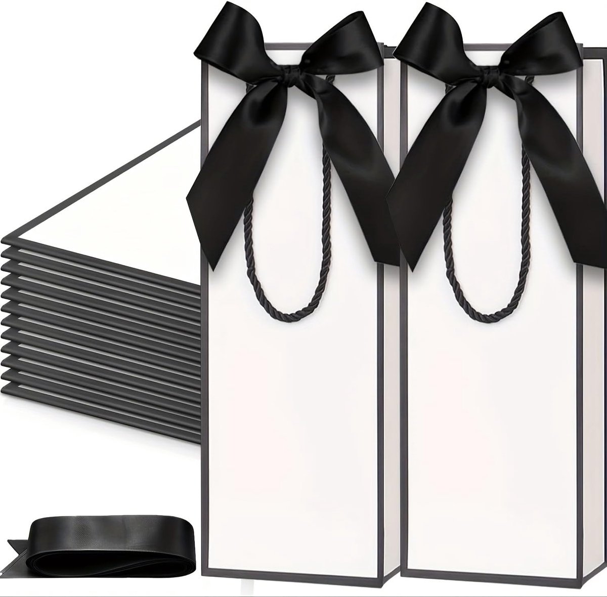 Champagnezakjes met strik, cadeauzakje van kraftpapier voor kerstcadeaus en bruiloften, geschikt voor wijn, Kerstmis, bruiloft, verjaardagsfeest, enz. (verpakking van 10 stuks)