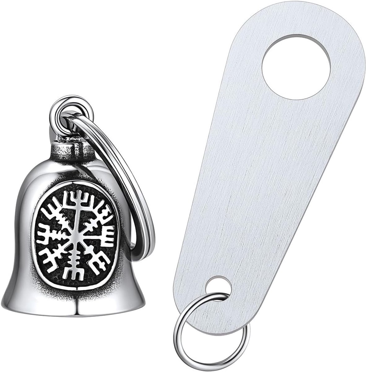 Motorbel, roestvrij staal, geluksbrenger, sleutelhanger voor motorfiets, punk, met Viking-vegvizier-symbool, hiphop-geluksbrenger voor motorfiets