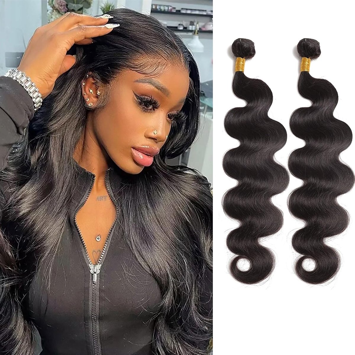 Body Wave Human Hair 2 Bundles (14 16 inch), 10A Unprocessed Virgin Brazilian Hair, Body Wave Weaves Bundles for Black Women, Natural Color Real Hair Extensions Weft 200g
