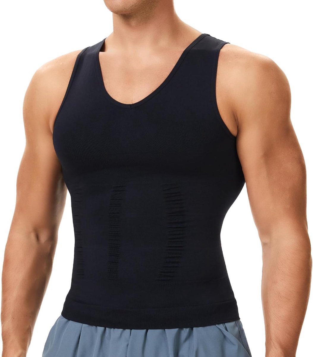 Heren Afslankend Vest V-hals Buikcontrole Elastische Body Shaper Compressie Shirt Base Layer Onderhemden