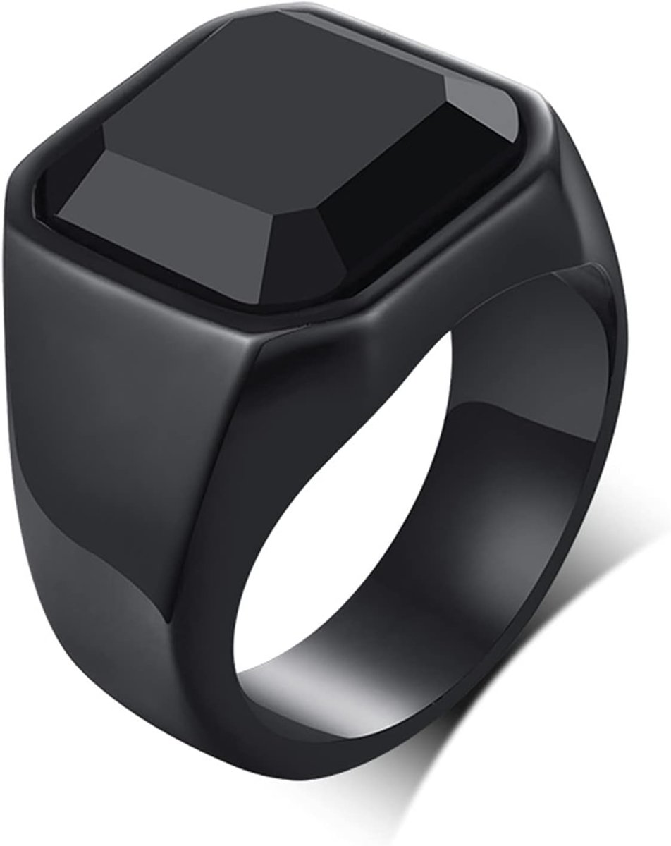 Herenring, roestvrij staal, duimband, klassieke zwarte steenring, voor bruiloft, verjaardag, verloving, herenaccessoires, Steen