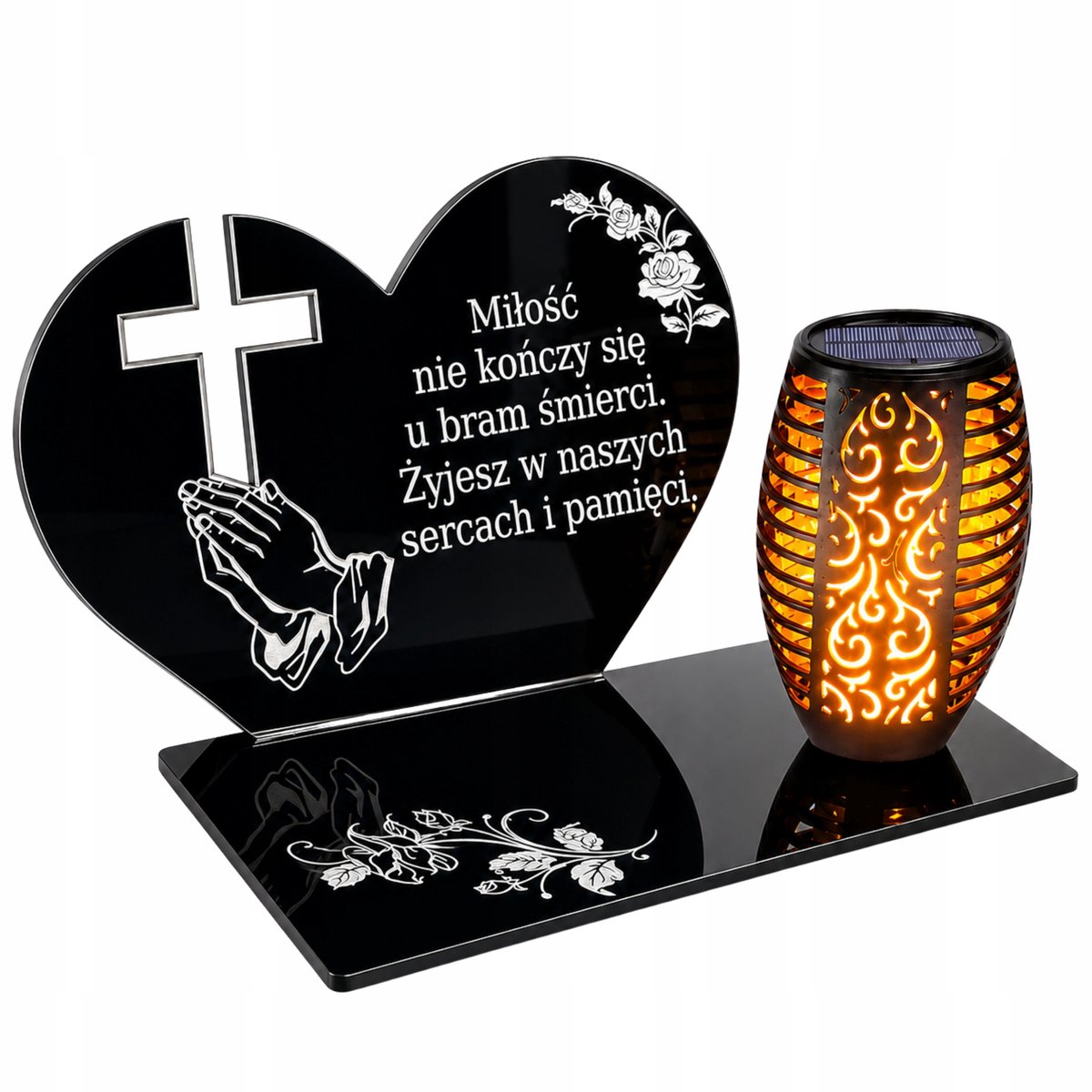 Zonne-lantaarn grafsteen, LED, weerbestendig, met gravure