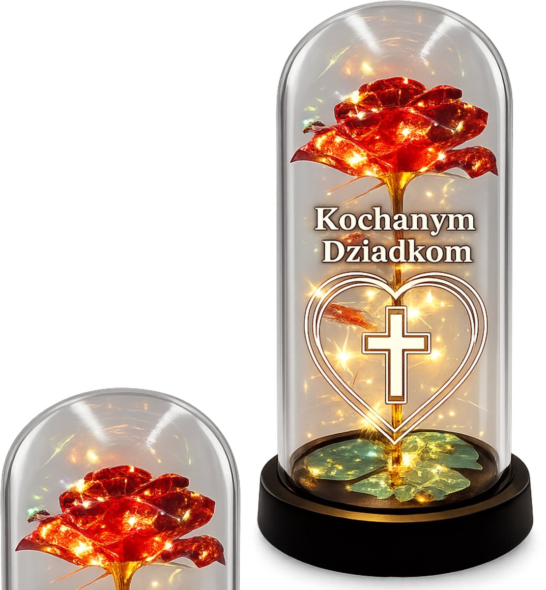 Markloze LED Znicz met eeuwige roos - symbool van liefde en herinnering