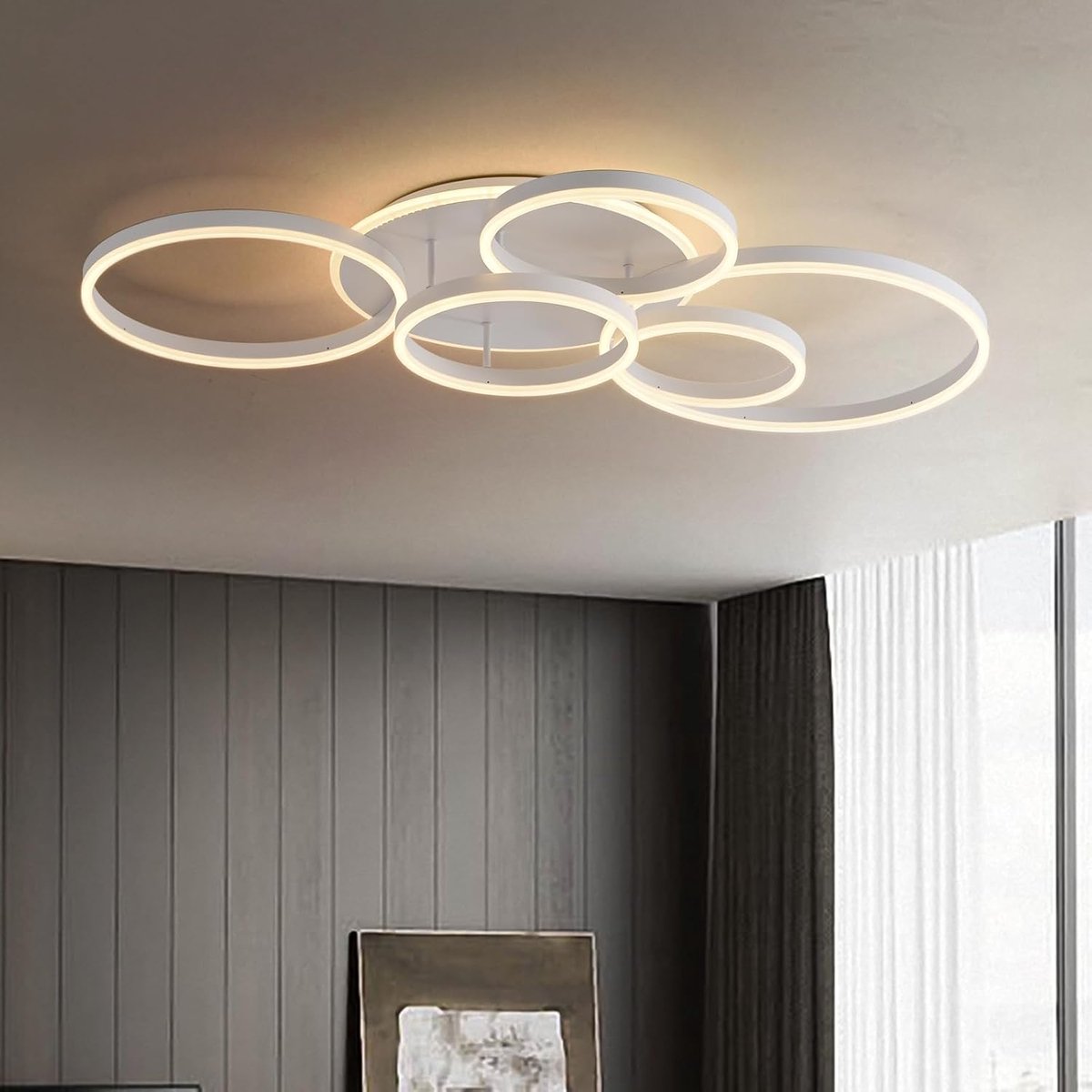LED Plafondlamp, 116 cm Flush Mount 108W 6400 lm Plafondverlichting met Afstandsbediening, 6 Ringen Plafondverlichting voor Woonkamer Slaapkamer Eetkamer, 3000-6000K, Wit