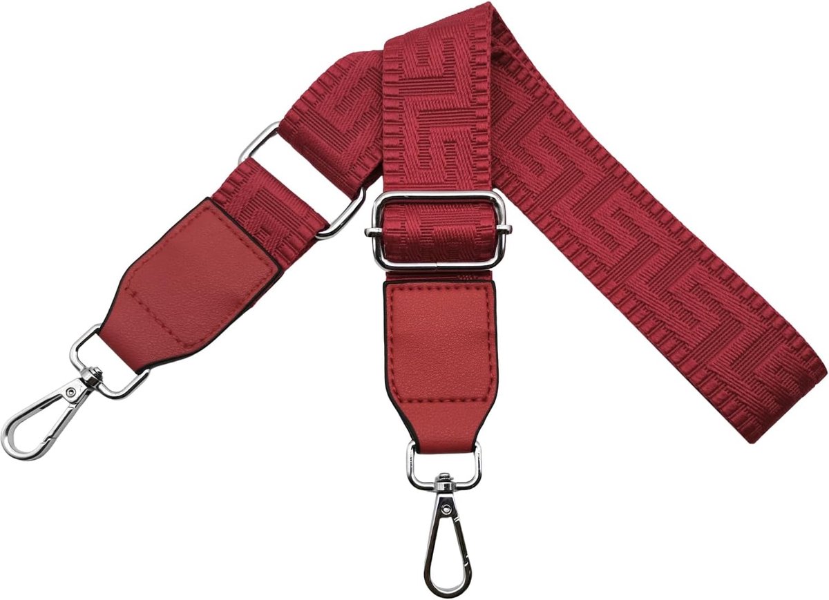 Schouderriem voor handtas, verstelbaar, met leer, vervangende riem voor tas, 3,8 cm breed, met karabijnhaak, zilver, voor vrouwen, crossbody, puur rood, T14