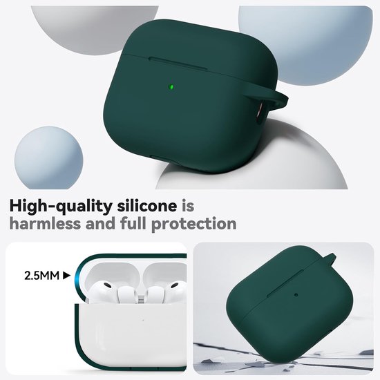 Compatible with AirPods Pro 3 Case - Deep Green-B - Silicone Protective Case Cover for Apple Air Pod Pro 3rd (2025), Unisex Design, with Cleaning Kit — afbeelding 4
