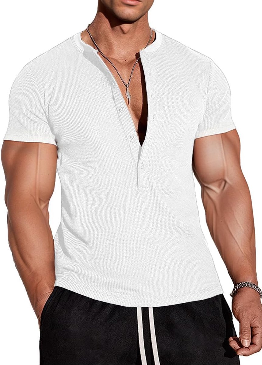 Cmdr Heren wafel-henley-overhemden, Casua Lange Mouwen T-shirt Casual 5-Knoopsluiting, Lange Mouwen Regualar Fit Stijlvol T-Shirt, Thermisch Ondergoed