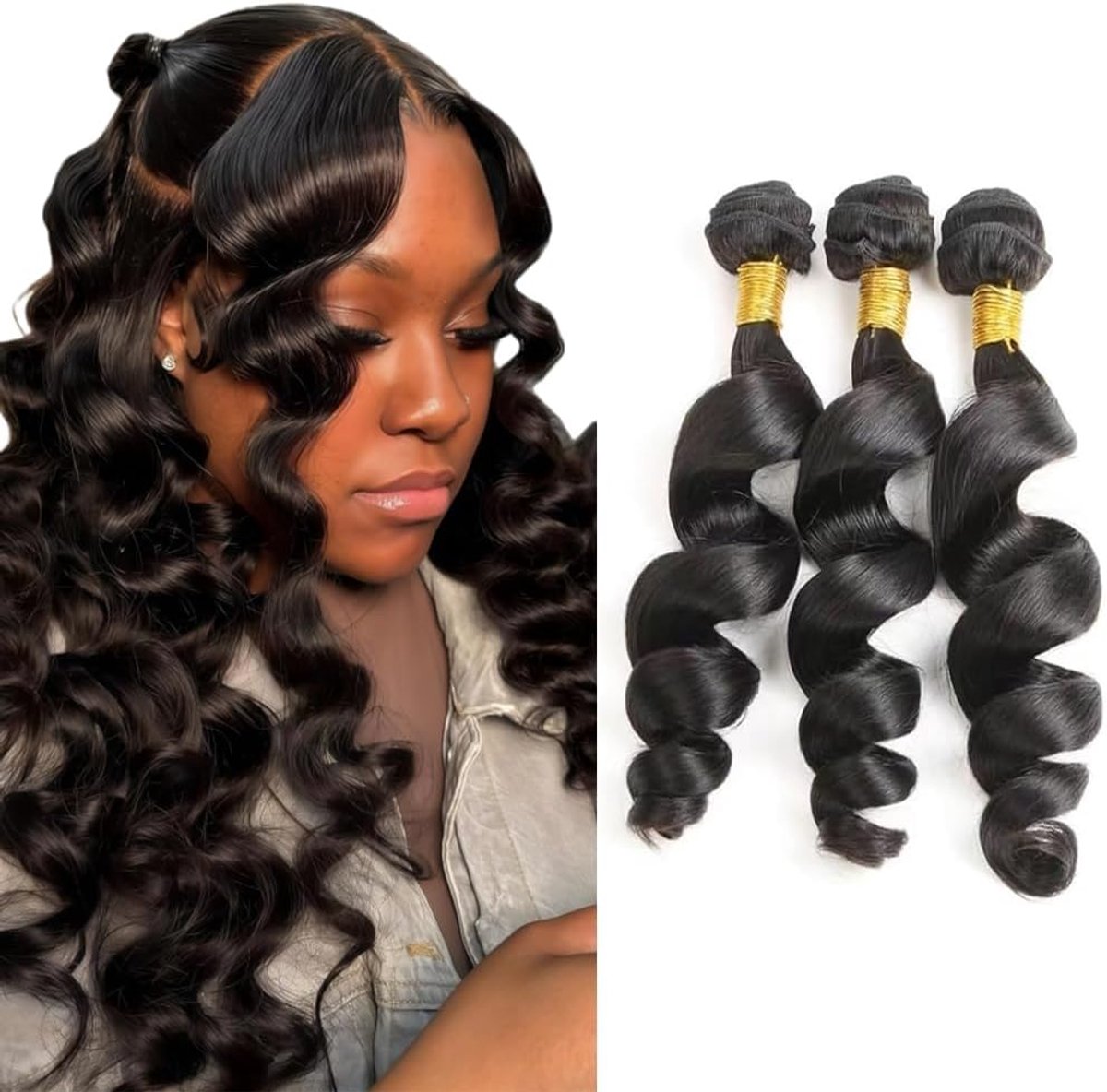 Hair Bundles 1B Natural Black Double Drown Uitbreidingen Echthaar Loose Wave Hair Extensions Unprocessed Brazilian Virgin Remy Extension 50g/Bundle Total 150g 22 24 26 Inch