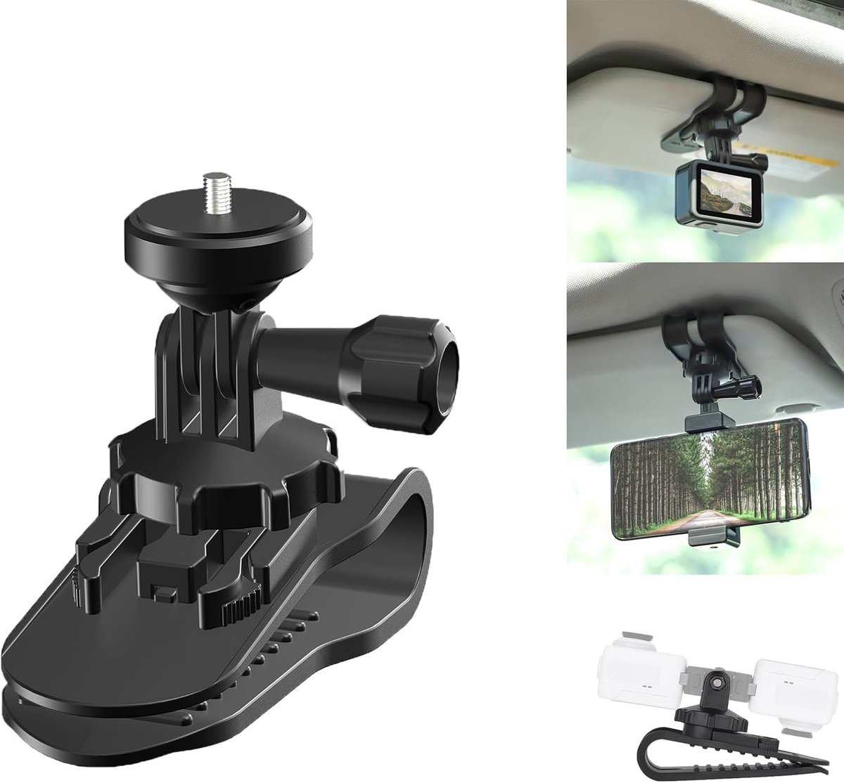 Zonneklep Clip Mount voor DJI Osmo 360/Nano/Action 6 5 Pro GoPro Hero 13 12 Insta360 GO Ultra/X4 Air/X5/GO 3S/ Ace Pro 2 met 1/4" Schroef Adapter 360° Draaibaar voor Action Camera