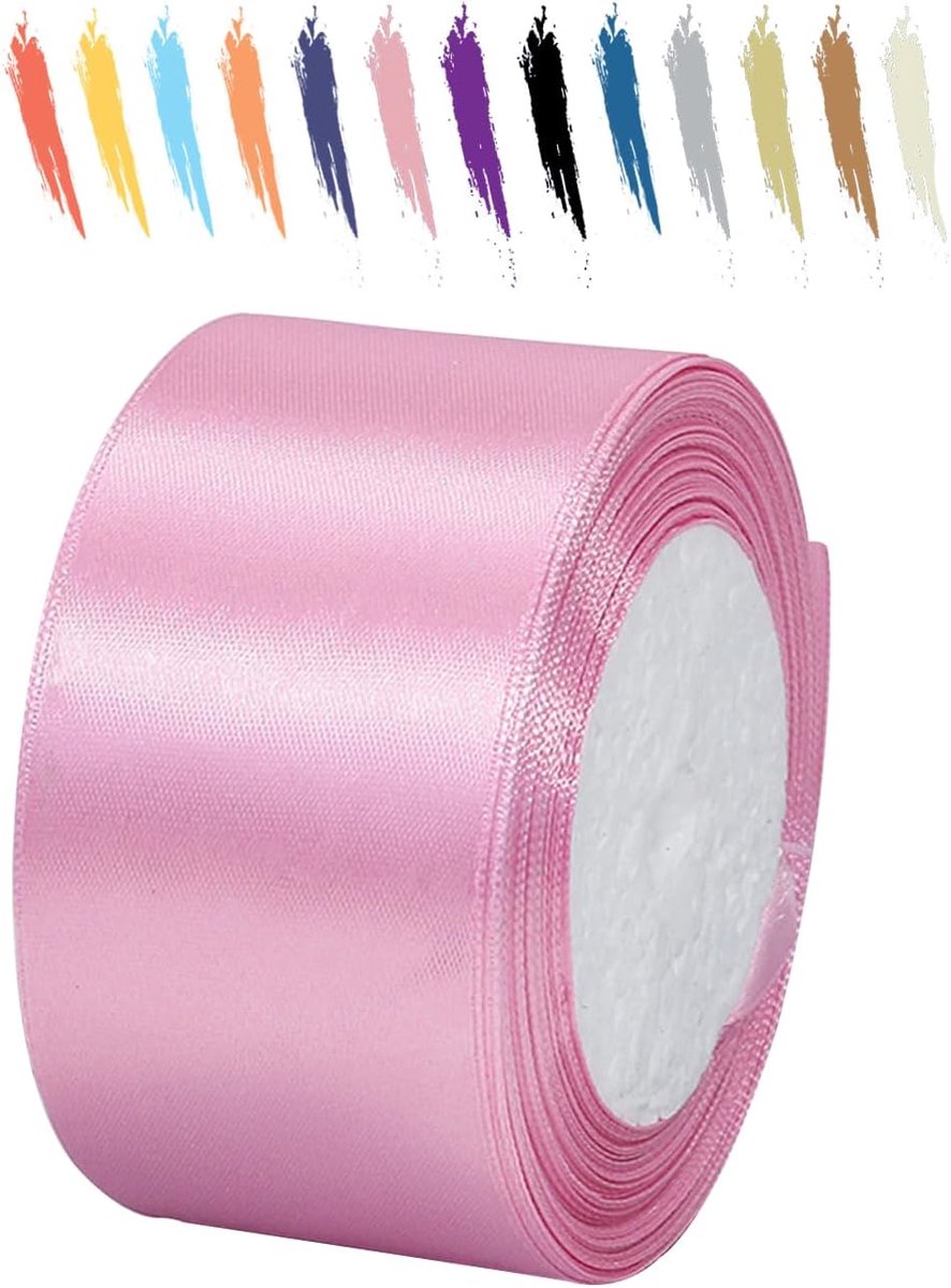 50mm Baby Roze Satijnen Lint,25 Meters Decoratie Zijden Linten,Breed Lint,Cadeaulint,Autolint,voor Feest, Bruiloft, Verjaardag,Valentijn Party