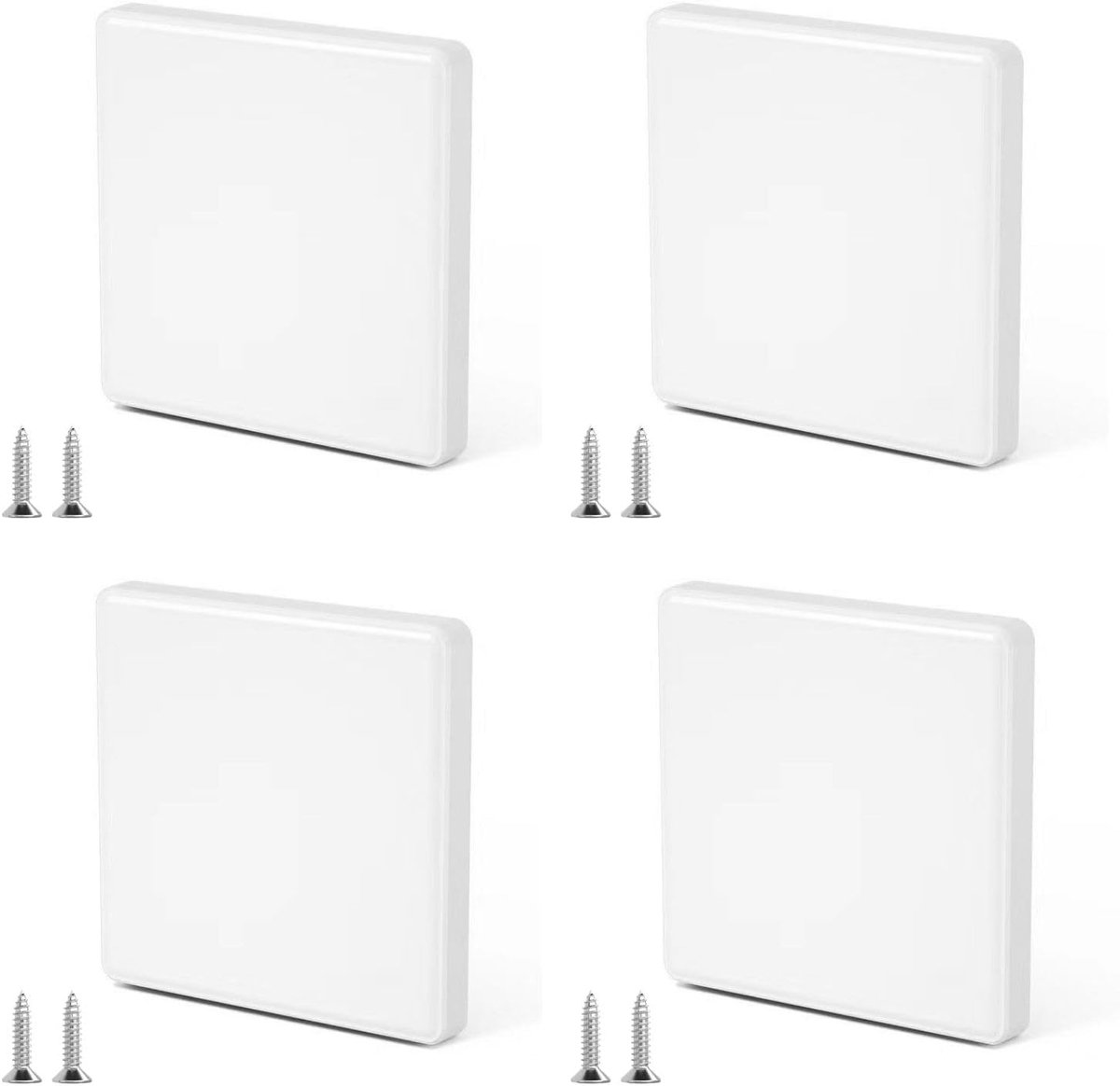 Stopcontact, wit, 8,6 x 8,6 cm, inbouwdoos met schroeven, blinde afdekking voor ongebruikte stopcontacten of schakelaars, 4 stuks