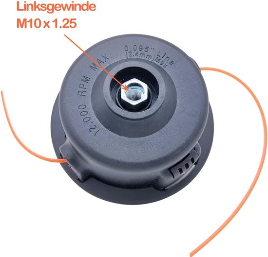M10x1,25 draadkop, maaikop, links, met tip-automaat, grastrimmer, kop, dubbele draadspoel, nylondraad voor benzine, bosmaaier — afbeelding 2