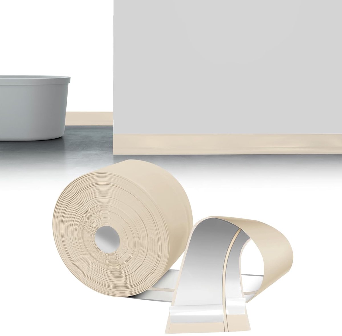 Plint, beige, 50 x 20 mm, 6 m, pvc-plint, zelfklevend, kniklijst, eindstrip van pvc, flexibele knikstrip, vloerlijst, eindstrip voor keuken en badkamer