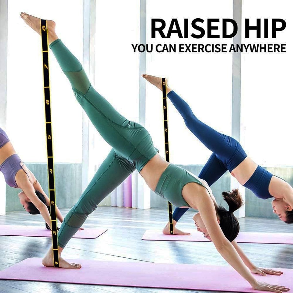 Set van 2 fitnessbanden, weerstandsbanden, terra band, fitnessbanden met 8 krachtzones, gymnastiekband voor spieropbouw, yoga, pilates, fysiotherapie (geel en roze)