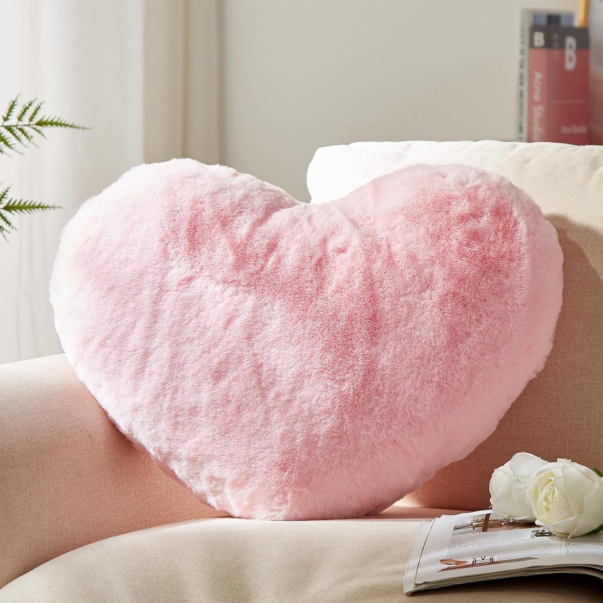 Kussens, liefde kussen geschenken, 35 x 40 cm grote hartvormige kussens, faux konijnenbont coquette kamerdecoratie sierkussens, woonkamer, slaapkamer, binnen buiten