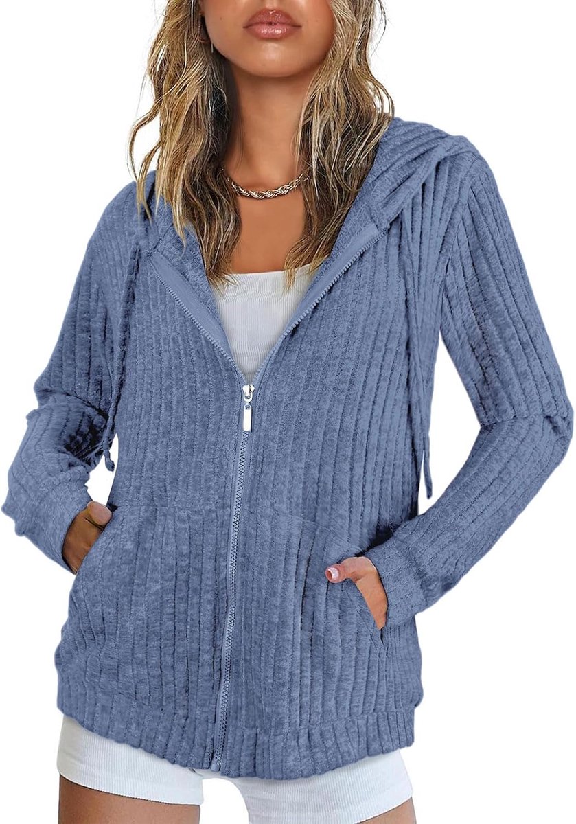 Damesvest met ritssluiting en grote zakken | Hooded Cardigan Vrouwen Lange Mouw Tops Dames Lichtgewicht Jassen Casual Werk Lente Zomer Herfst Tuniek Kleding M-3XL
