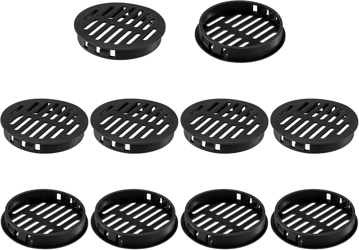 Set van 10 ronde ventilatieopeningen, 60 mm / 2,4 inch kunststof ventilatierooster ronde soffit ventilatieopeningen cover voor badkamer thuis/kantoor/keuken/kast/kledingkast [zwart]