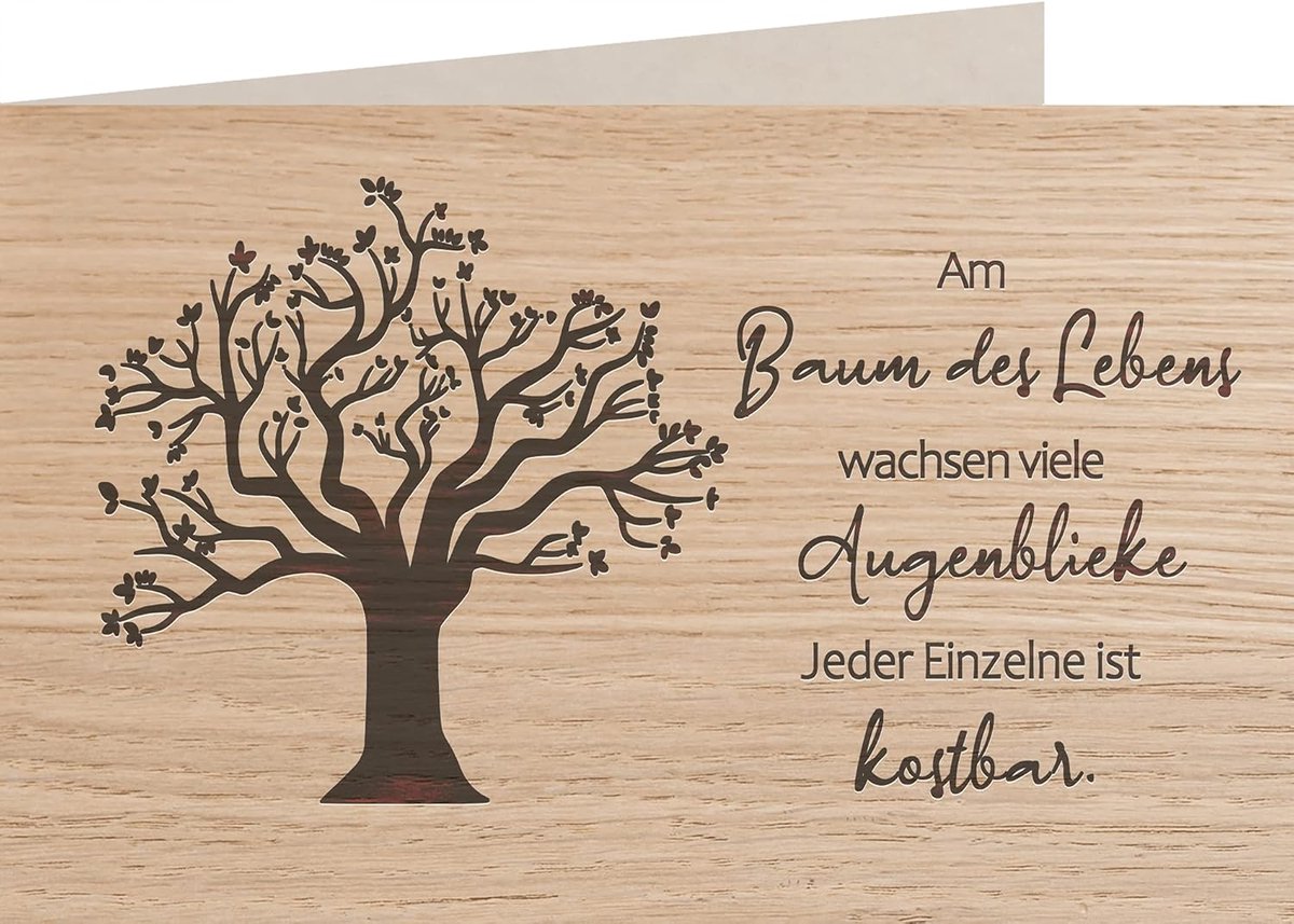 MyZirbe Houten kaart - levensboom - 100% handgemaakt in Oostenrijk - ansichtkaart, cadeaukaart, wenskaart, vouwkaart, kaart, uitnodiging, houtsoort: eiken