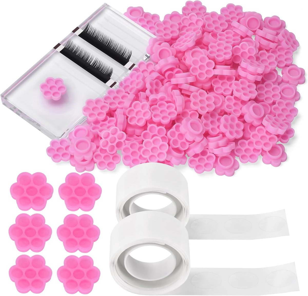 100pcs Lash Glue Flower Cup with Tape Lash Extension Glue Ring Eyebrow Tattoo Glue Holder Crystal Eyelash Glue Pallet False Lash Glue Holder for Women Girls Eyelash Extension Supply