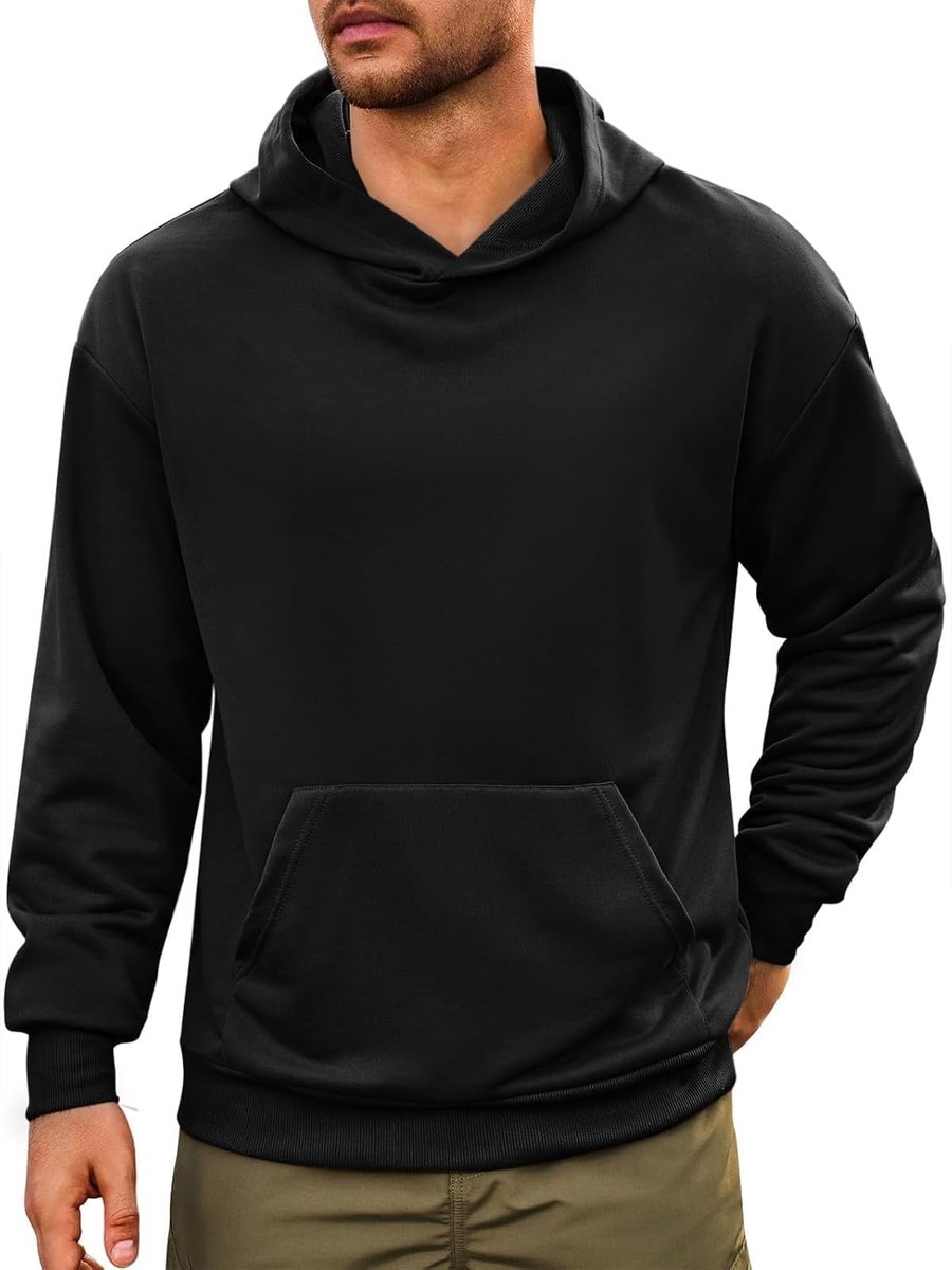 Herentrui met capuchon, lange mouwen, regular fit, hoodie, effen, licht sweatshirt, casual, sport, training, bovenstuk met kangoeroezak