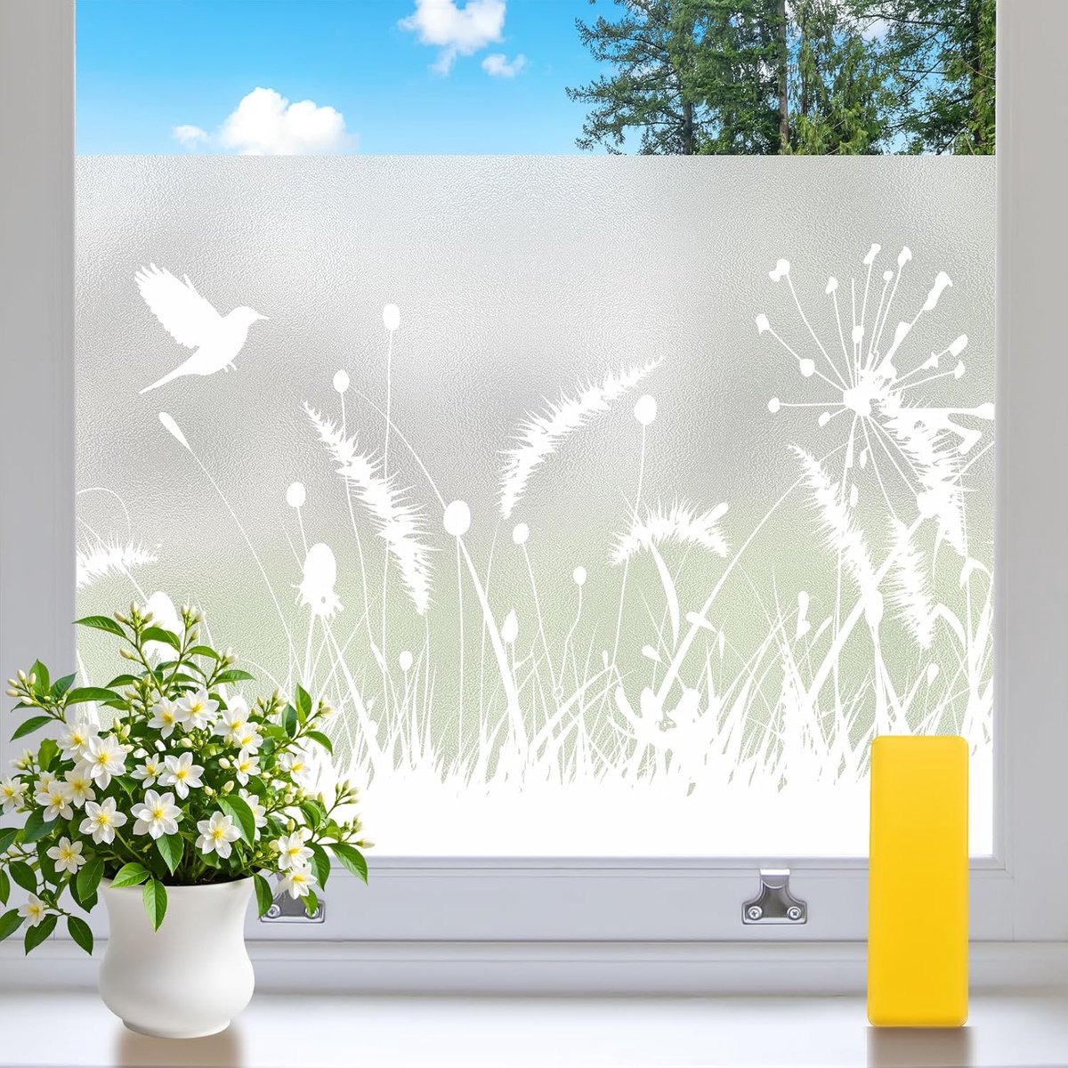 Raamfolie, ondoorzichtig, zichtwerende folie, raam, melkglasfolie, privacyfolie, raam, statisch, anti-uv herbruikbaar, geschikt voor badkamer, kantoor, 75 x 120 cm, botanisch patroon