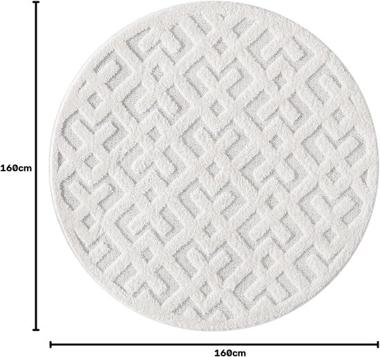Carpet city Skandi Vloerkleed voor de woonkamer, hoogpolig, crème, 160 cm, rond, geometrisch hoog-laag-patroon, 3D-effect, bedkleed, slaapkamertapijt, boho, boho, crème — afbeelding 3