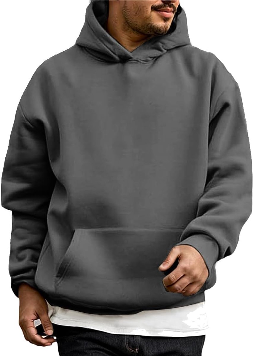 Sweatshirt voor heren, lange mouwen, capuchon, voor herfst en winter, casual, effen, met zakken
