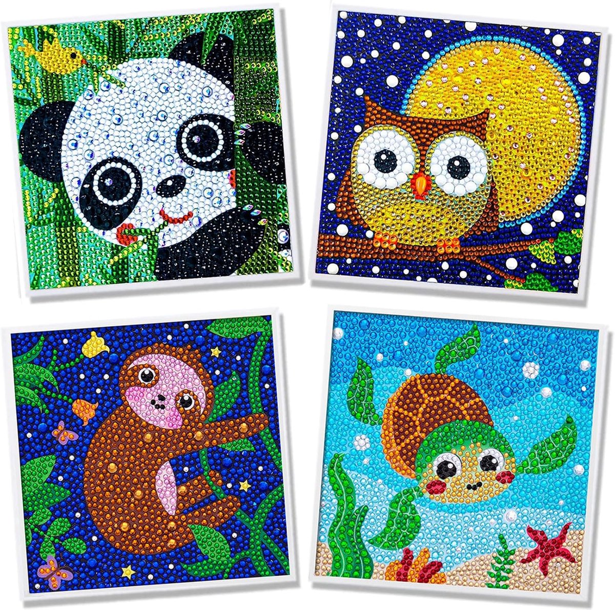 Diamantschilderset voor kinderen, 4 stuks, 5D-diamantkunst, complete boren voor kinderen, beginners, kunsthandwerk, diamant, doe-het-zelf kunst voor kinderen 6-12, 15 x 15 cm
