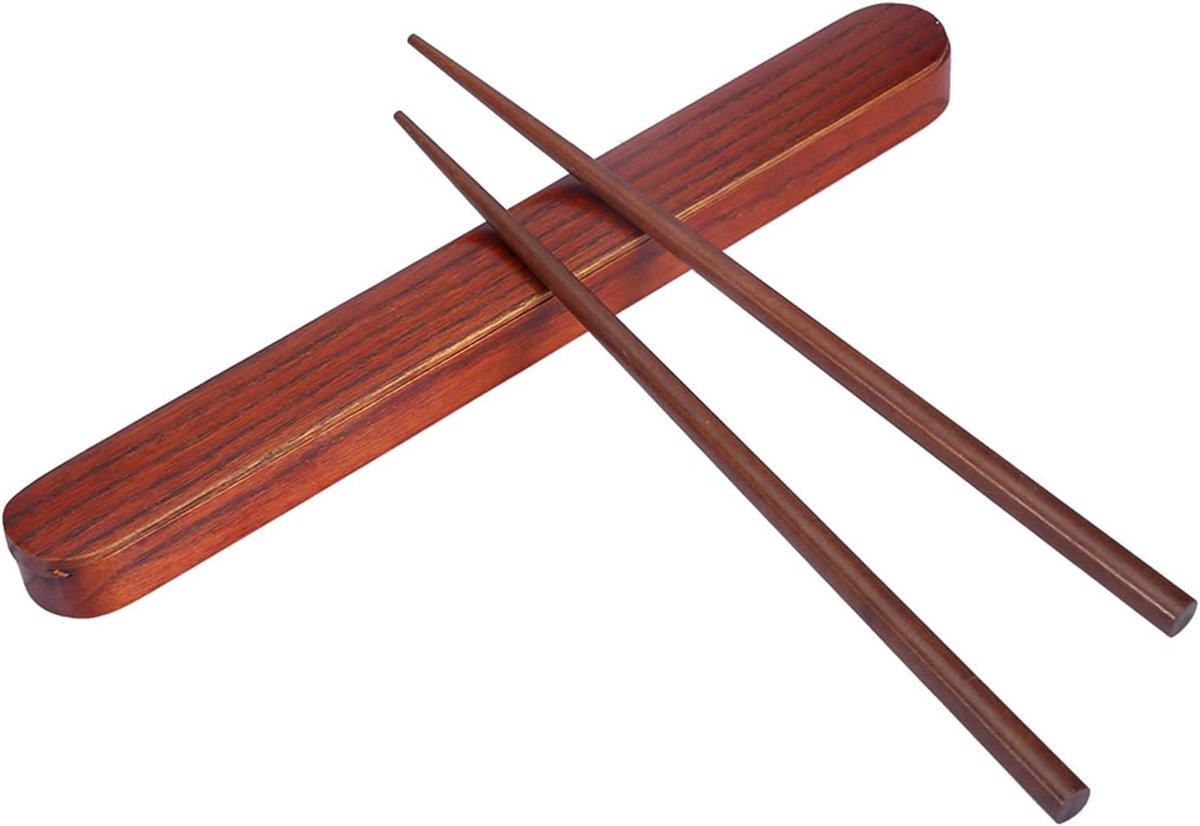 Eetstokjes houten bestekset, 25 × 2,8 × 1,8 cm hout met uittrekbare opbergdoos voor thuis kantoor school